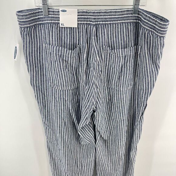 NWT Old Navy linen striped pants elastic waist XL high rise blue white - Picture 9 of 14
